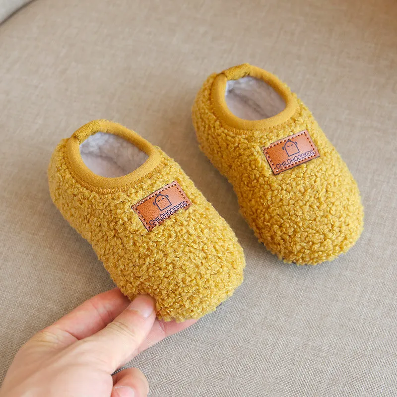 Winter Fleece-lined Children Slippers Baby Cotton Slippers Packing Root Female Child Infant Indoor Fur Men's Non-Slip