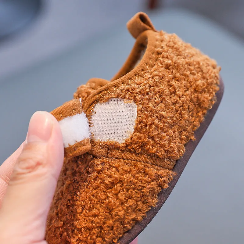 Winter Fleece-lined Children Slippers Baby Cotton Slippers Packing Root Female Child Infant Indoor Fur Men's Non-Slip