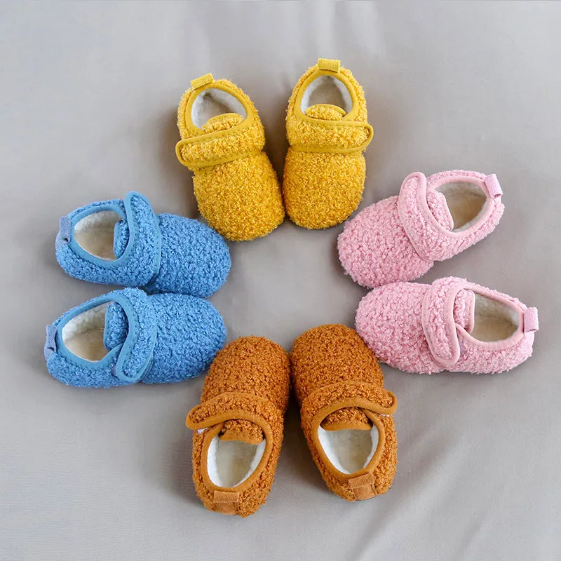 Winter Fleece-lined Children Slippers Baby Cotton Slippers Packing Root Female Child Infant Indoor Fur Men's Non-Slip