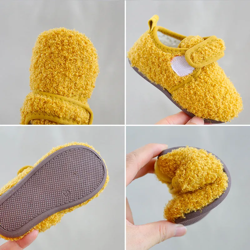 Winter Fleece-lined Children Slippers Baby Cotton Slippers Packing Root Female Child Infant Indoor Fur Men's Non-Slip