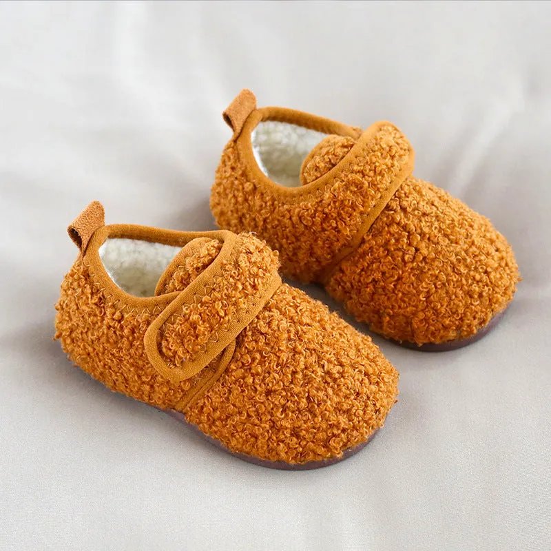 Winter Fleece-lined Children Slippers Baby Cotton Slippers Packing Root Female Child Infant Indoor Fur Men's Non-Slip