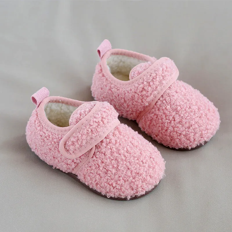 Winter Fleece-lined Children Slippers Baby Cotton Slippers Packing Root Female Child Infant Indoor Fur Men's Non-Slip