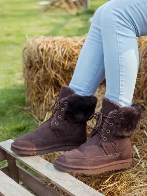 Wool Lined Suede Tie Up Boots â€?Chocolate