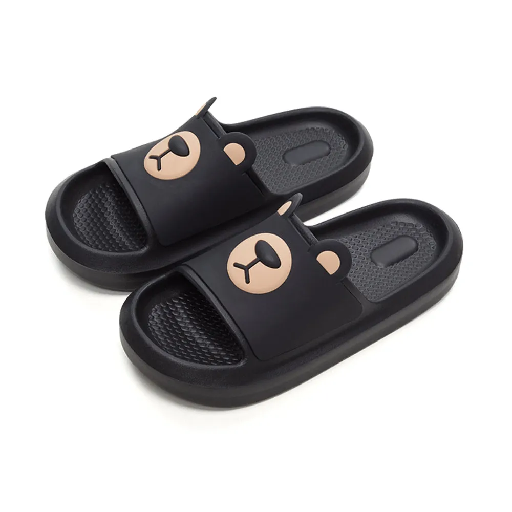 YouDiao Home Slippers with Bear Pattern - Black, Size 40-41