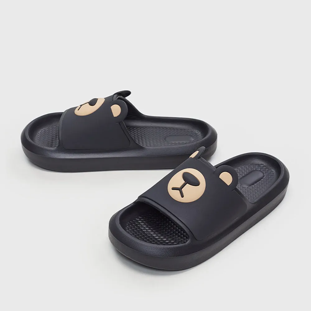 YouDiao Home Slippers with Bear Pattern - Black, Size 40-41