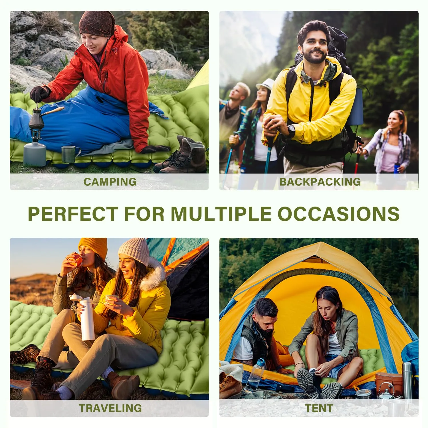 Yuzonc Camping Sleeping Pad, Ultralight Camping Mat with Pillow Built-in Foot Pump Inflatable Sleeping Pads Compact for Camping Backpacking Hiking Traveling Tent